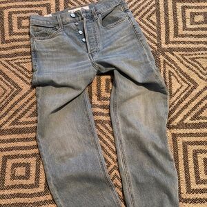 Frank & Eileen Monaghan Blue Denim Raw Hem Straight Leg Hi Rise Jeans